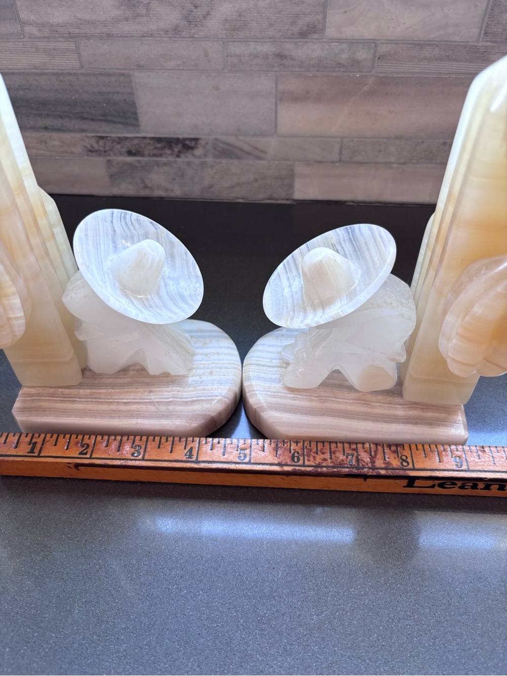 Carved Stone person on cactus Bookends with Sombrero Detail